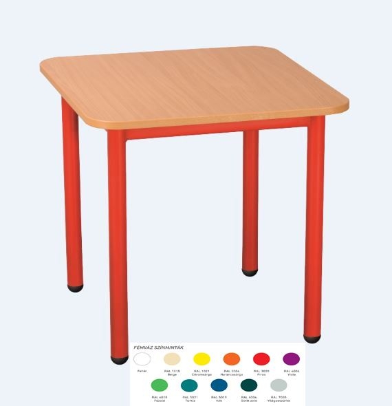 Emese juhar négyzet asztal - fehér fém lábbal, 52 cm