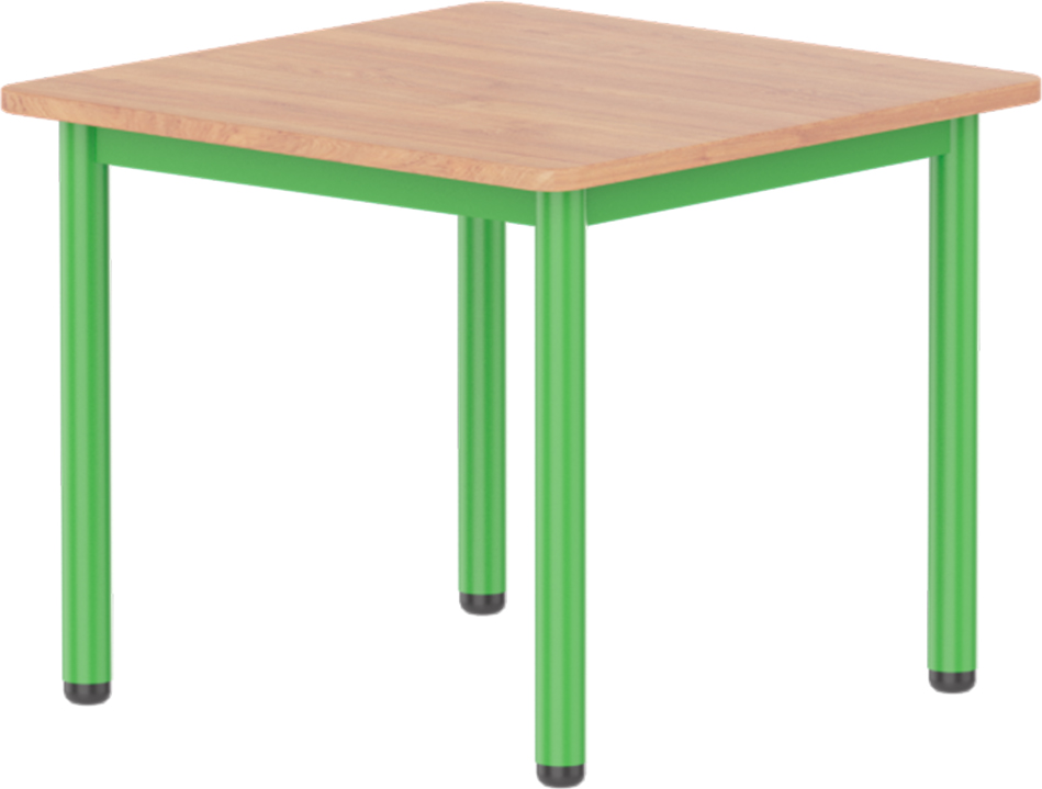 Emese bükk négyzet asztal - zöld fém lábbal, 58 cm