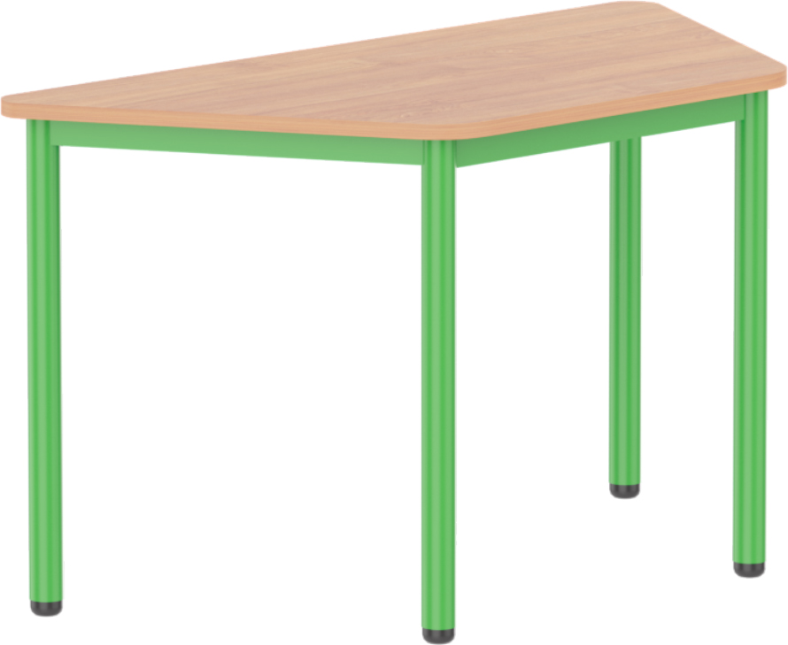 Emese bükk trapéz asztal - zöld fém lábbal, 58 cm