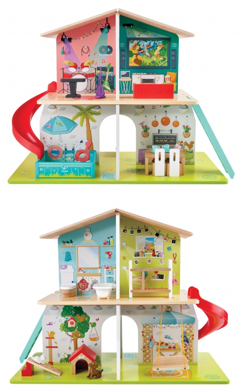 Hape Interaktív zenélő babaház csúszdával