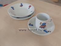 Macikás gyermek porcelán étkészlet bögrével