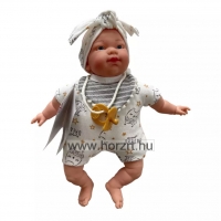 Csecsemő baba - baglyos ruhában, kopasz, 26 cm 24 hó+