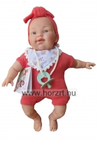 Csecsemő baba - piros ruhában, kopasz, 26 cm 24 hó+