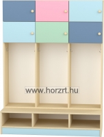 Komfort gyermeköltöző 3 fős, rácsos cipőtartóval-juhar alul ajtós