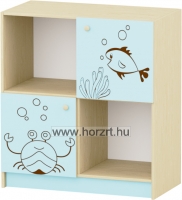 Marci alacsony szekrény,<br>3 fiókkal, juhar-kék,<br>kék színű fiókokkal