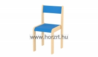Lili szék, ovis méret, 34 cm magas, pácolt kék támlával és ülőkével, rakásolható